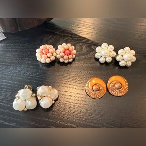 Vintage Pearl Clup-on Earrings - set of 4 pair